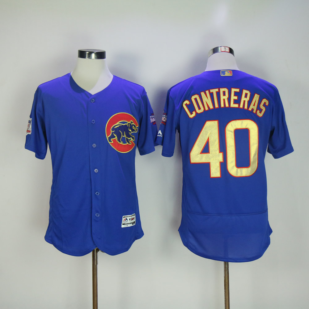 Men Chicago Cubs 40 Contreras Blue Champion MLB Jerseys